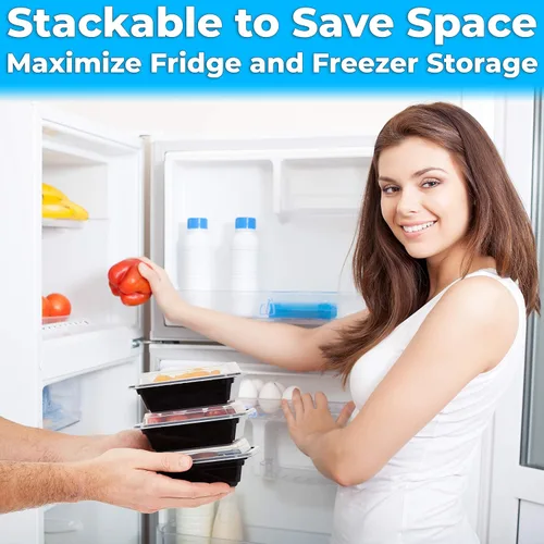 Vista 4 de Contenedor duradero de almacenamiento de alimentos, grado comercial, recipientes de plástico sin BPA con tapas, 25 unidades, reciclable, a prueba