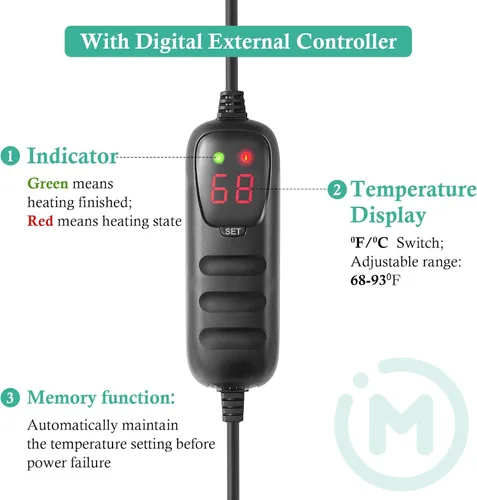 Vista 5 de HITOP Calentador PTC de acuario de 200 W con controlador: calentador digital para pecera y tanque de tortugas de 25 a 60 galones, calentador