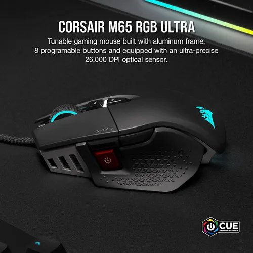 Vista 2 de Corsair M65 RGB Ultra Tunable FPS Gaming Mouse Marksman Sensor óptico de 26,000 DPI, interruptores ópticos, tecnología de hiperprocesamiento AXON
