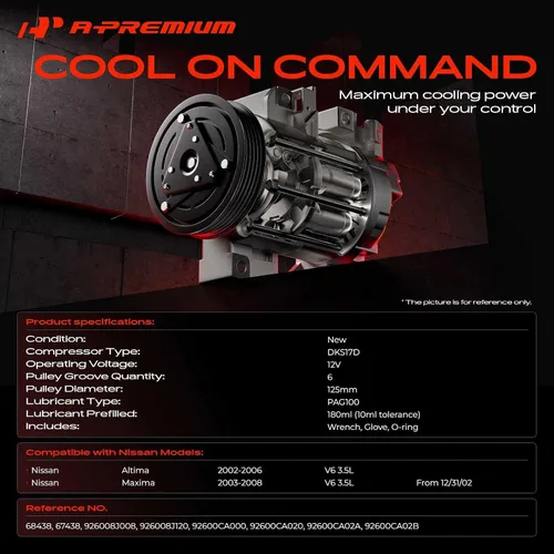 Vista 2 de A-Premium Compresor de aire acondicionado con embrague compatible con Nissan Altima 3.5L 2002-2006, Maxima 3.5L 2003-2008, Sedán, con compresor