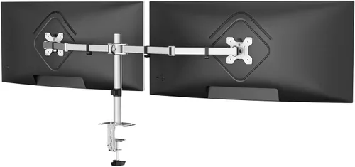 Vista 8 de Suptek Soporte de escritorio para monitor doble, brazo de monitor doble ajustable para 2 pantallas de computadora de hasta 27 pulgadas, poste extra