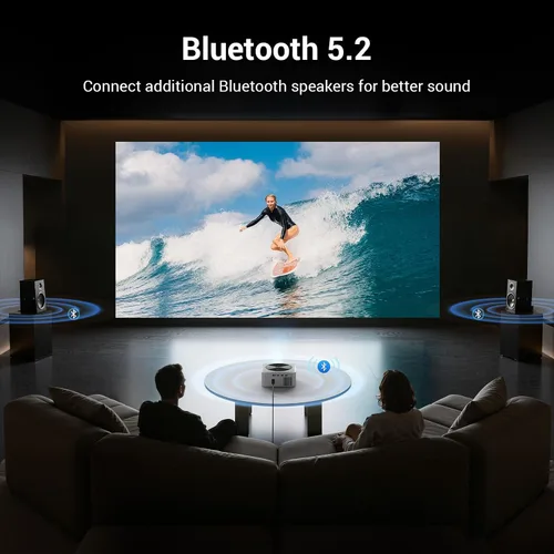 Vista 5 de Proyector inteligente de decodificación 4K compatible con Netflix, proyector ANSI 1500 con WiFi y Bluetooth, proyector de cine al aire libre