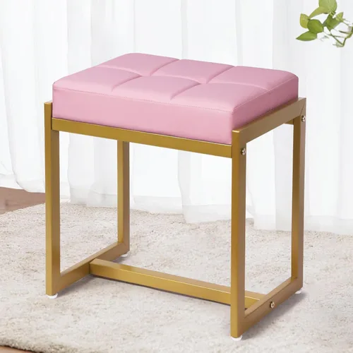 Vista 11 de Taburete de tocador, taburetes de silla de tocador para sala de maquillaje, taburete cuadrado de lino para tocador, otomanos pequeños acolchados