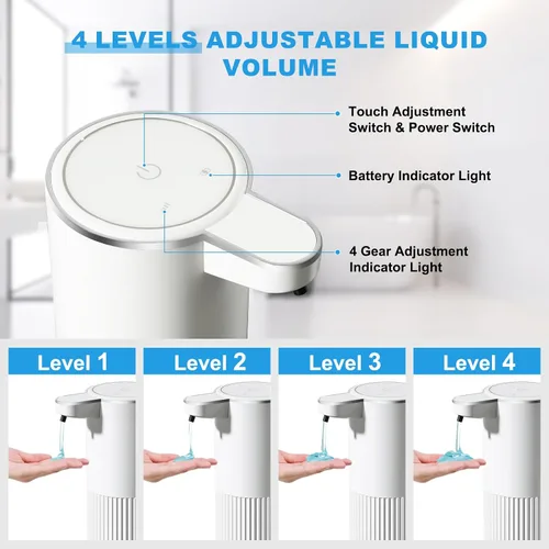 Vista 3 de RYTOXILO Dispensador automático de jabón, paquete de 2 dispensadores de jabón líquido sin contacto blanco para baño, dispensador eléctrico