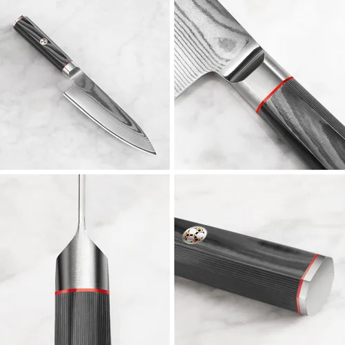 Vista 3 de Cangshan YARI Series 501219 - Cuchillo de chef de 6 pulgadas con funda, acero de Damasco X-7