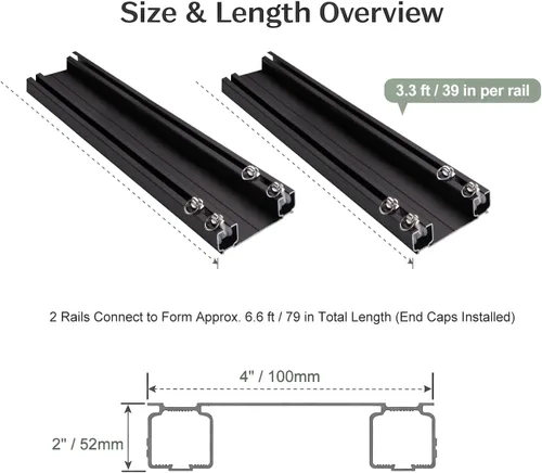 Vista 2 de ZSHINE Barras de cortina de doble vía resistentes para montaje en techo, divisor de habitación para sala de estar o dormitorio (negro 6.6 pies)