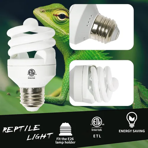 Vista 4 de LUCKY HERP Mini luz de reptil UVA UVB 5.0 5W, bombilla UVB para todos los reptiles tropicales y subtropicales, bombilla fluorescente compacta UVB