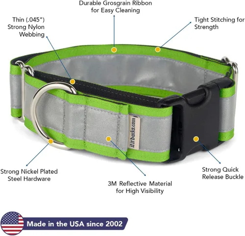 Vista 3 de If It Barks - Collar Martingala reflectante de 1.5 pulgadas con hebilla a presión rápida para perros - Ajustable - Fabricado en Estados Unidos