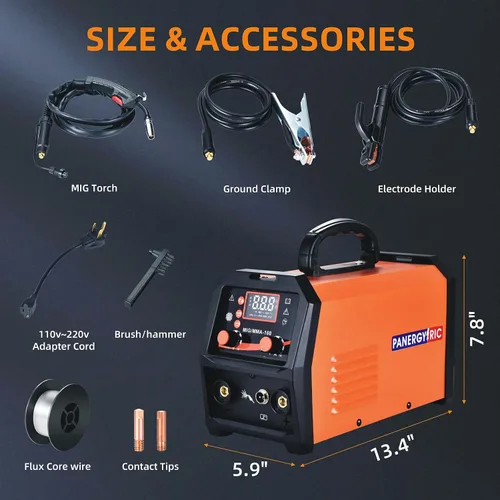 Vista 7 de Soldador MIG de 160A, 110V/220V Voltaje Dual 3 en 1 Soldador de Núcleo Fundente Soldador MIG sin Gas/TIG con Elevación/Electrodo Pantalla Digital