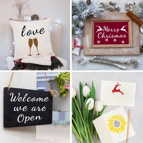 Vista 4 de BAMIDELE Plantillas de letras para pintar sobre madera, 50 plantillas de caligrafía del alfabeto para dibujo con números, signos, flores, plantillas