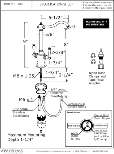 Vista 3 de Westbrass DT1F205-26 Victorian 9 pulgadas Grifo instantáneo caliente y frío con sistema de tanque digital HotMaster DigiHot Dispensador de agua