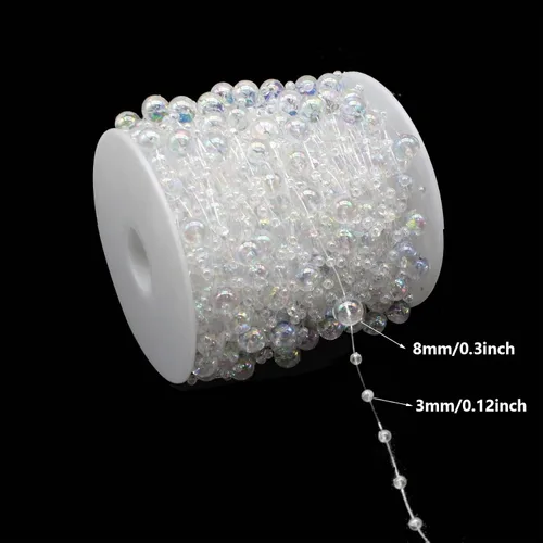 Vista 2 de Guirnalda de Cuentas para Árbol de Navidad de 99 Pies, Hebra de Perlas Artificiales de 3-8mm, Cadena de Cuentas para Manualidades DIY, Bodas