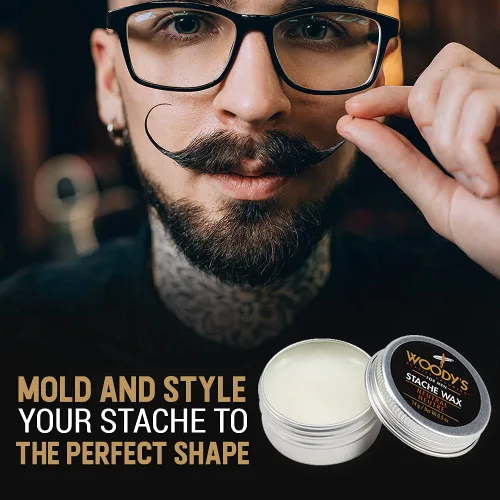 Vista 3 de Woody's Cera para bigote – Cera de peinado de barba fuerte para hombres, domina el vello facial rebelde, acabado neutro, no grasa, control de larga
