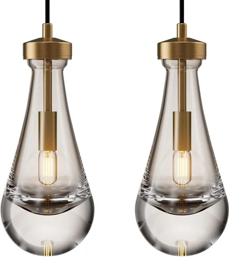 Vista 11 de Lámpara colgante moderna, diseño de gota de lluvia, lámpara de techo de cristal para interiores, 5 pies de profundidad x 12.5 pies de alto, latón