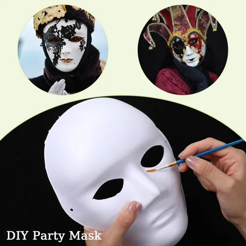Vista 4 de 50 máscaras de papel maché a granel en blanco blanco pintable para Halloween, Mardi Gras, máscara de fiesta de bricolaje de cara completa