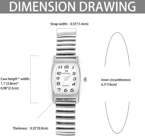 Vista 3 de Lancardo Reloj de pulsera con correa elástica para parejas, esfera de números grandes, correa elástica, rectangular, fácil de leer