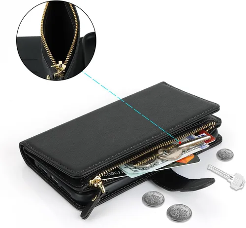 Vista 5 de SailorTech Funda para iPhone 15 Pro con cartera, diseño para iPhone 15 Pro, tarjetero con cremallera y ranura para efectivo, funda de cuero