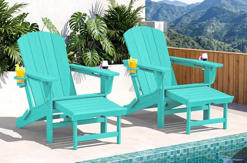 Vista 14 de SERWALL Silla Adirondack ajustable plegable HDPE con reposapiés, Aruba