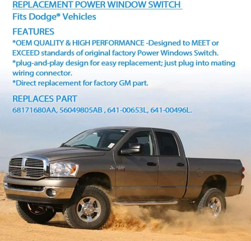 Vista 6 de Mango S Interruptor de elevalunas eléctrico para conductor y pasajero y bisel 56049805AB para Dodge Ram 1500 2500 3500 2002-2009, Dodge Dakota