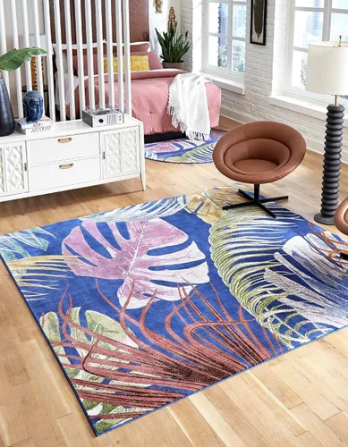 Vista 11 de Unique Loom Blossom Collection - Alfombra rectangular de 2 x 3 pies, color marfil y azul