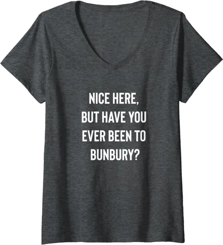 Vista 6 de Camiseta con cuello en V Nice Here But Have You Ever Been To Bunbury, Negro