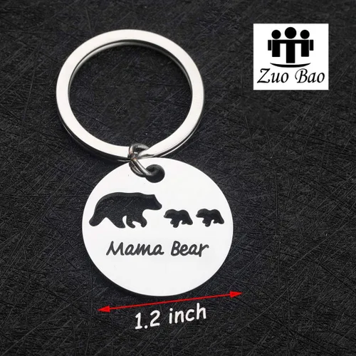Vista 2 de Zuo Bao Llavero con texto en inglés Sweet Mama and Baby Bear, joyería para madre e hija (llavero de 2 cachorros), Metal