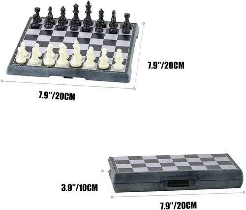 Vista 7 de Mini juego de ajedrez magnético de viaje de 6.5 pulgadas, juego de mesa de ajedrez plegable, juguetes educativos/regalo para adultos y niños