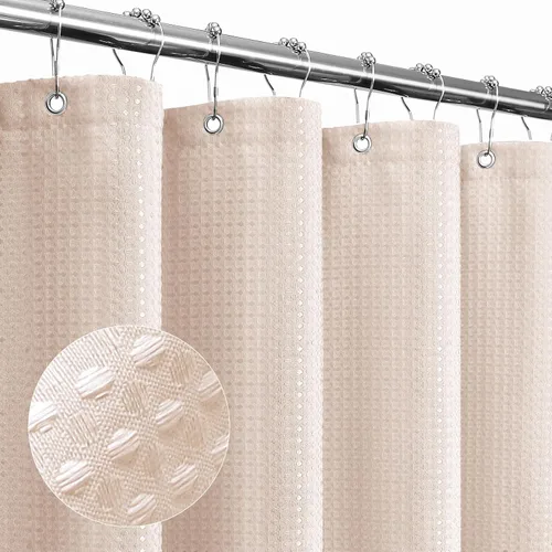 Vista 19 de Gibelle Cortina de Ducha Pequeña para Cabina 36 x 72 pulgadas, Cortina de Ducha de Tela Texturizada de Tejido Gofre Medio Estrecho para Baño, Beige