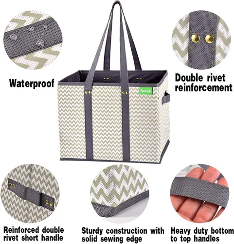 Vista 3 de NERUB Bolsas reutilizables para comestibles, resistentes con parte inferior reforzada, bolsas de compras grandes plegables para comestibles