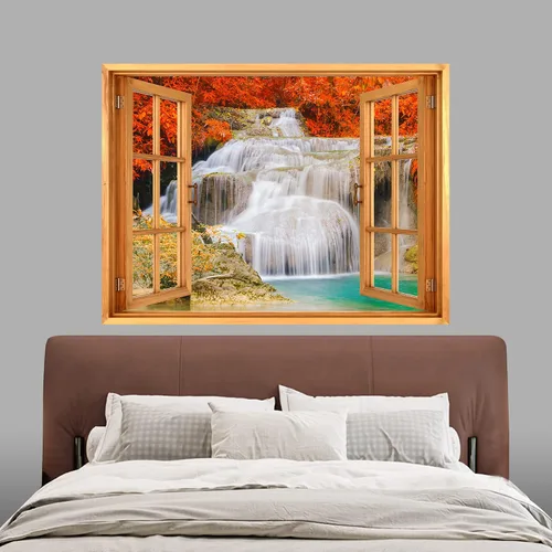 Vista 47 de IDEA4WALL Murales de pared para dormitorio, vista de ventana falsa, bosque, papel tapiz extraíble, calcomanías de pared para despegar y pegar, 24 x