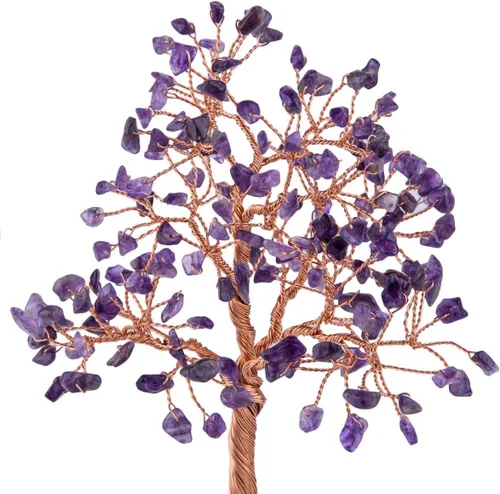 Vista 4 de SUNYIK Juego de árbol de dinero de piedra de amatista natural hecho a mano sobre base de amatista, árbol de la vida curativo, decoración