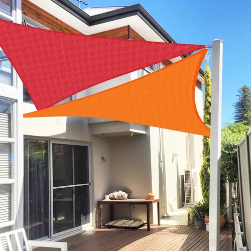 Vista 7 de E&K Toldo parasol tipo vela triangular de 10 x 10 x 14.1 pies, con bloqueo UV, para pérgola, patio, jardín, al aire libre (rojo)