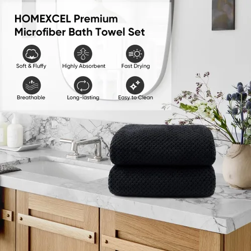 Vista 3 de HOMEXCEL Paquete de 2 Toallas de Baño, (27 x 54 Pulgadas) Juego de Toallas de Baño de Microfibra Ultra Suaves Altamente Absorbentes, Toallas Ligeras