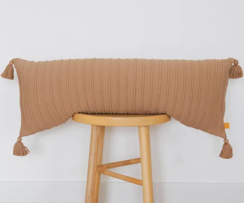 Vista 10 de Baked Clay - Funda de almohada lumbar acanalada, 14 x 36 pulgadas, tejido de algodón con borlas, acento acogedor para cama, sofá o banco de entrada