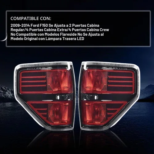 Vista 4 de PIT66 Luces Traseras, Compatible con Ford F150 2009 2010 2011 2012 2013 2014 Pickup SVT, Lente Negro, Acabado Cromado, Juego de Lámparas Traseras 1