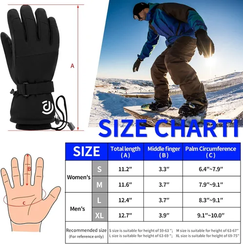 Vista 5 de Guantes de moto de nieve, guantes de esquí para hombres y mujeres, impermeables, resistentes al viento, guantes de snowboard para pantalla táctil