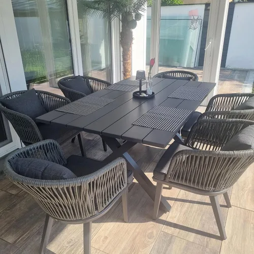 Vista 26 de PURPLE LEAF Juego de muebles para patio de 7 piezas, juego de mesa y sillas de mimbre para exteriores, marco rectangular de aluminio para jardín
