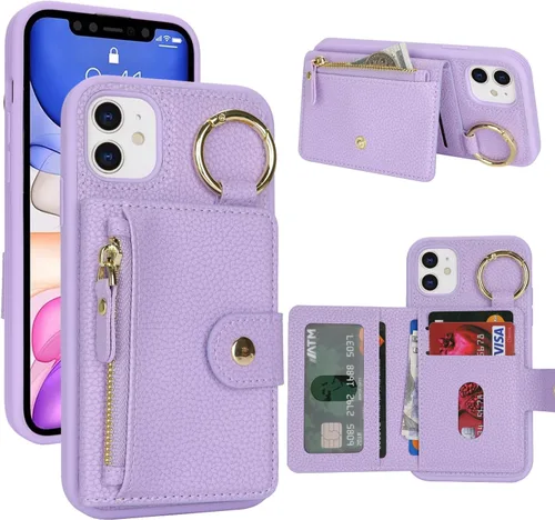 Vista 30 de Funda para iPhone 14 Plus con tarjetero, color negro Funda con cremallera y ranura para mujer y hombre