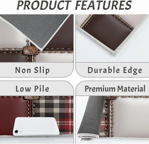 Vista 5 de Reddish Brown Kitchen Rugs, 3D Leather Patchwork Non Skid Washable Comfort Mats for Floor, Anti Fatigue Kitchen Cushioned Runner Rug Retro Plaid