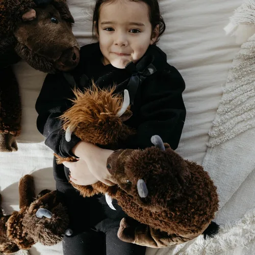 Vista 5 de The Petting Zoo - Peluche de bisonte, regalos para niños, animales del zoológico salvaje, colección Wild Onez, juguete de peluche de bisonte sentado
