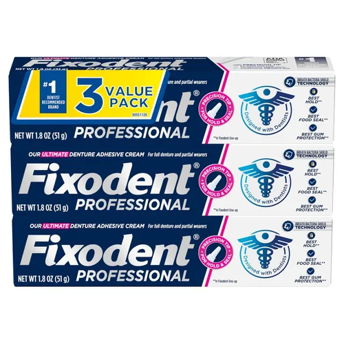 Vista 9 de Crema adhesiva profesional Ultimate de Fixodent para un agarre fuerte y duradero durante todo el día para dentaduras completas y parciales, tubo