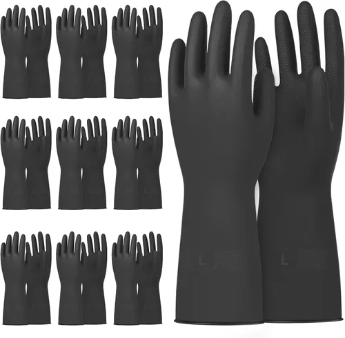 Vista 9 de Beieverluck 10 pares de guantes resistentes a productos químicos guantes grandes de goma para limpieza guantes de trabajo pesado para lavar platos