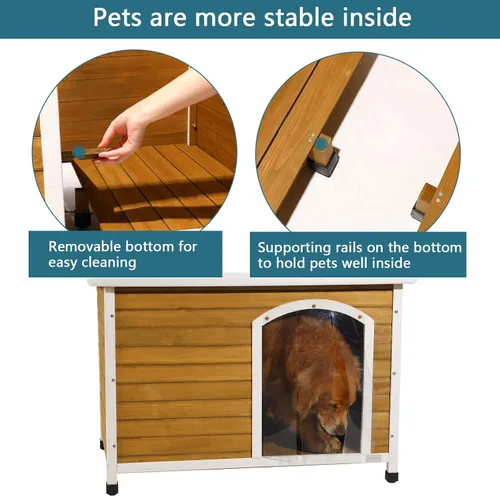 Vista 8 de Petsfit - casetas cuchas de madera para perros pequeños, medianos y perros grandes, resistente a la intemperie para perros, con patas elevadas.