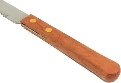 Vista 5 de TrueCraftware - Cuchillo de carne de punta redonda de acero inoxidable de 4 pulgadas con mango de madera, juego de 12 cuchillos de carne dentados