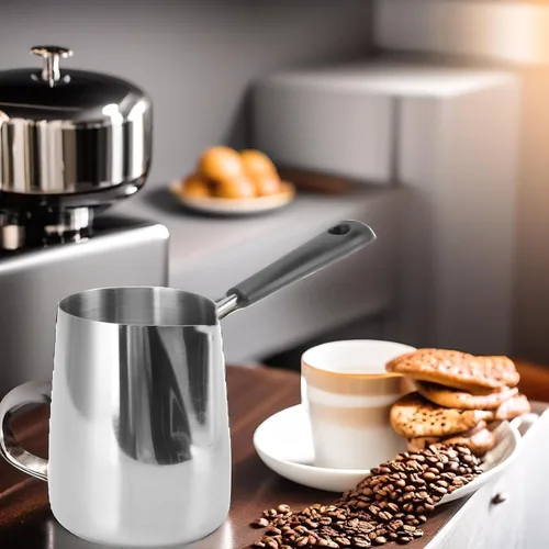 Vista 7 de Olla de café turco, 20.3 fl oz/20 onzas, cafetera turca, cafetera árabe, jarra de espuma de leche, calentador de leche, tetera turca, jarra de café