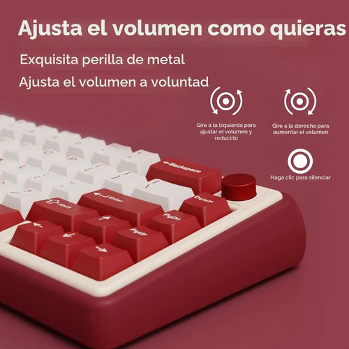 Vista 9 de OOCTPK Chilkey Foxy65 Teclado Mecánico con Perilla, Montaje de Junta Teclado Mecánico Inalámbrico de Aluminio 65%, BT5.0/2.4GHz/USB-C