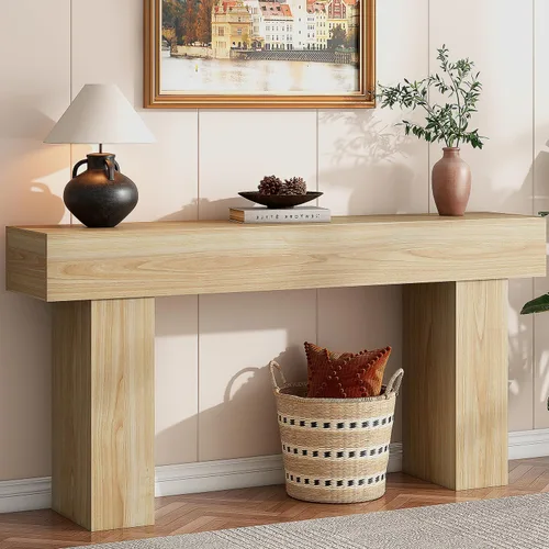 Vista 12 de knoworld - Mesa de consola de 63 pulgadas de largo para entrada, mesa de sofá rectangular de madera estilo granja detrás del sofá, mesa estrecha