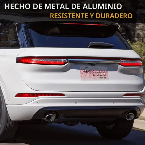Vista 6 de Placa de matrícula delantera personalizada de aluminio con versículo bíblico Salmo 46:5 "Dios está en ella, no fallará" con destellos rosa