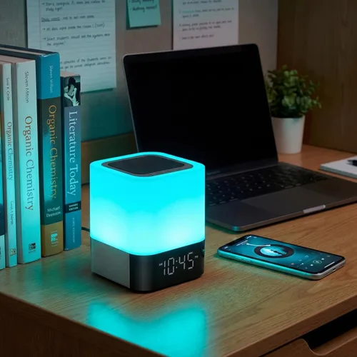 Vista 9 de Gallstep Luces nocturnas Altavoz Bluetooth, despertador, altavoces Bluetooth, sensor táctil, lámpara de noche regulable multicolor cambiante
