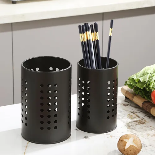 Vista 8 de Evanda Soporte para utensilios de cocina para encimera, paquete de 2, organizador de utensilios de acero inoxidable negro, organizador elegante